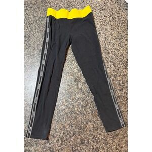 Guess Los Angeles Black Yellow Logo Tape Leggings Womens Size Medium Athletic